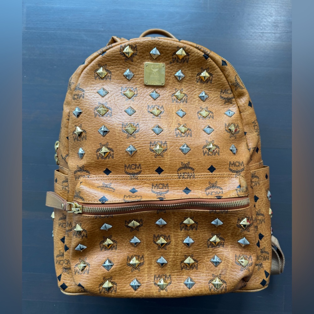 MCM Limited Edition Stark Side Studded Backpack Color Cognac Leather